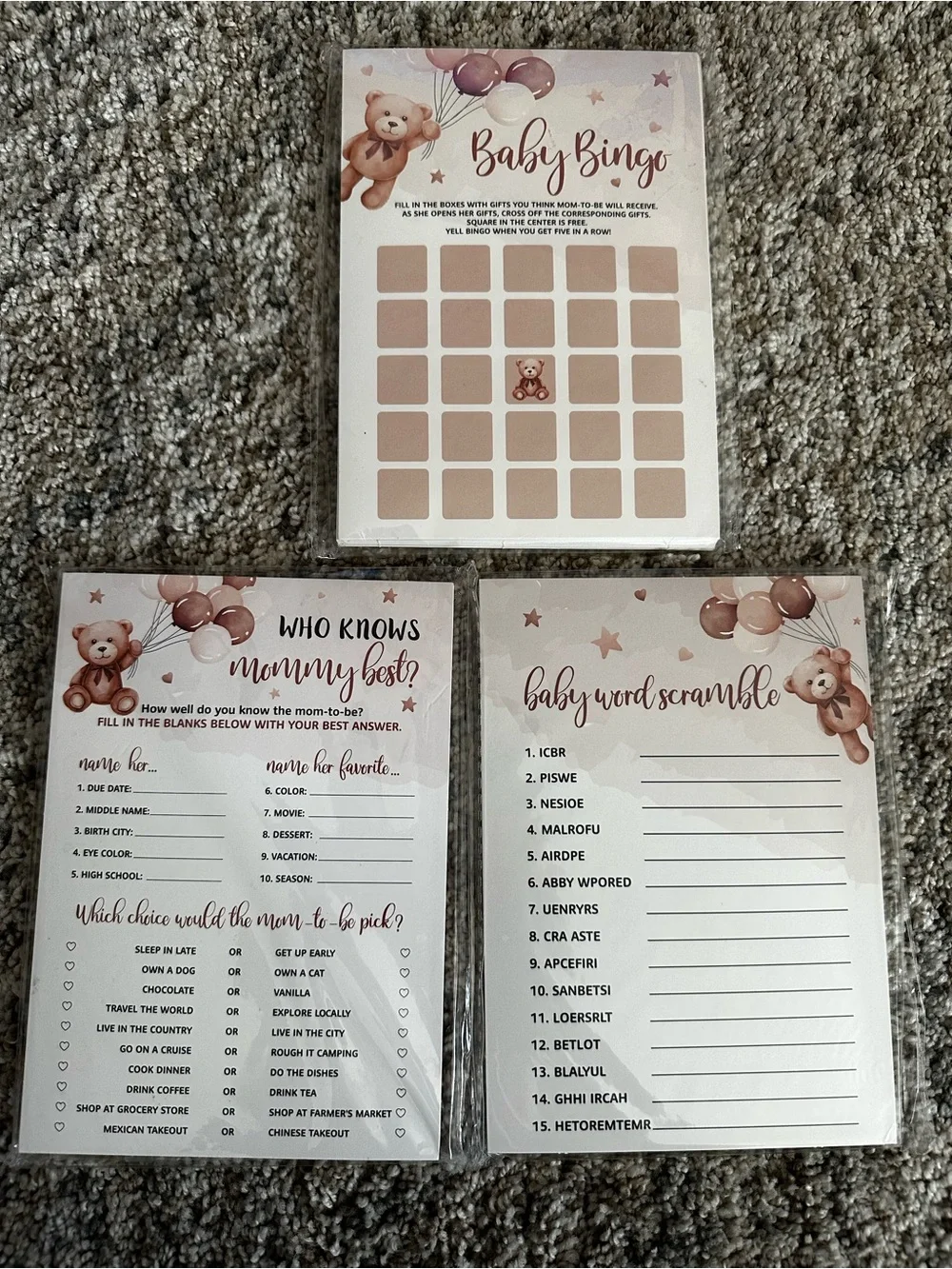 Baby Shower Game Cards - Rose Gold Teddy Design